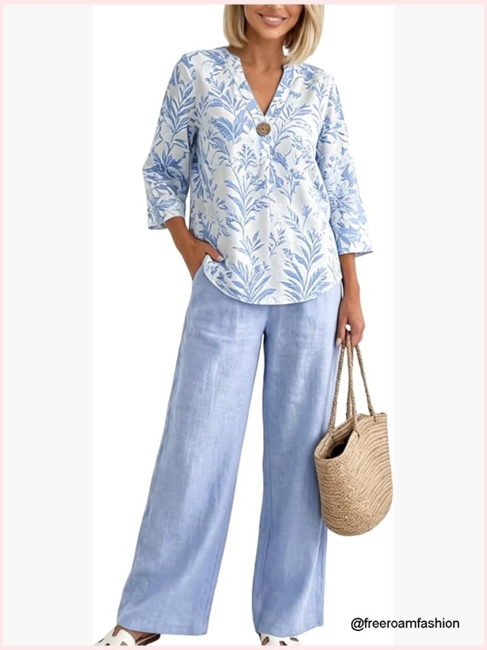 Two Piece Set Boho Floral Lounge Matching Outfits Wide Leg Pants Set
